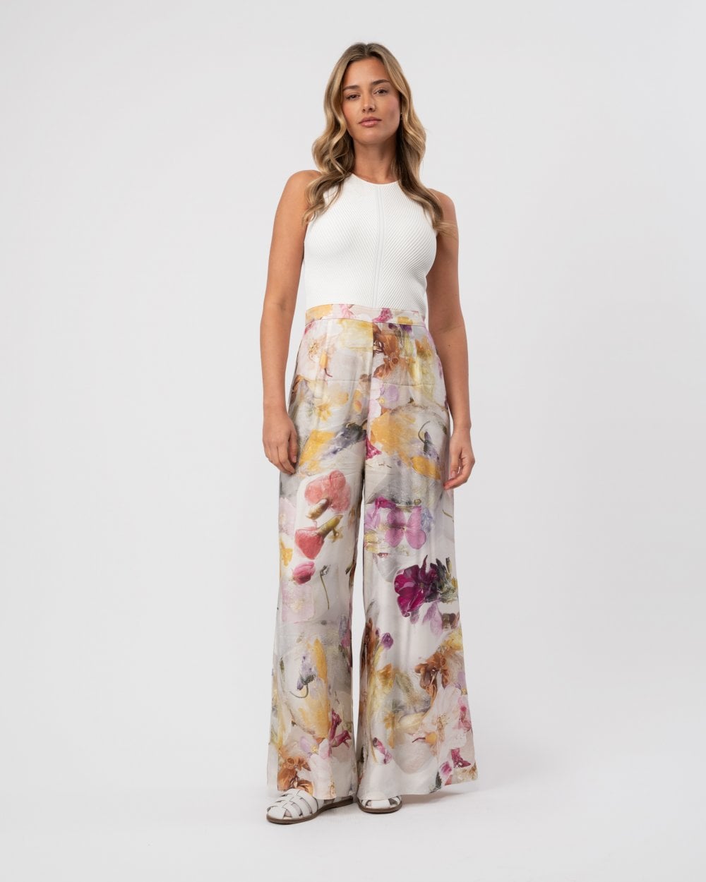 Tirsso Floral Wide Leg Jumpsuit Knit Bodice