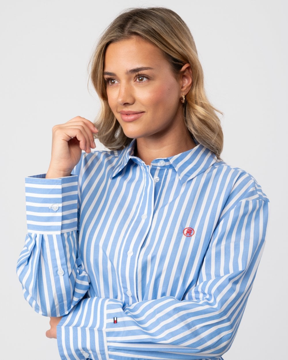 Tommy Hilfiger Blouson Long Sleeve Womens Midi Shirt Dress