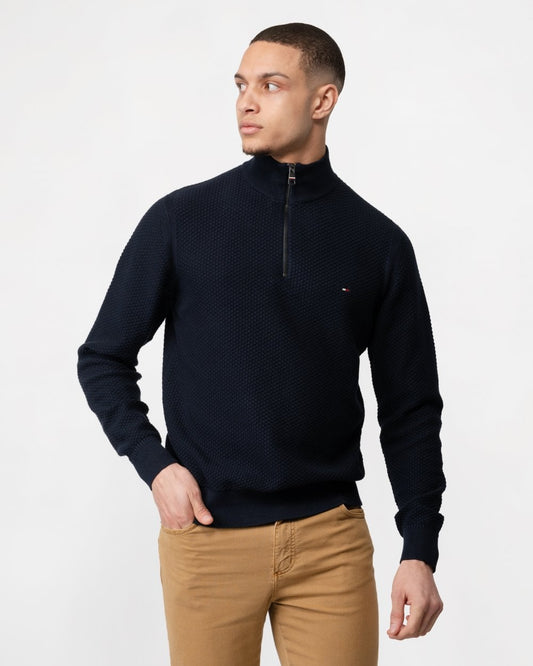 Tommy Hilfiger Oval Structure Half Zip Mens Mock Neck Jumper