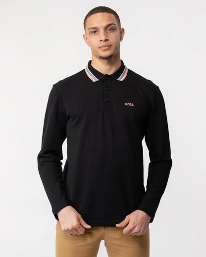 BOSS Green Plisy Mens Long Sleeve Contrast Collar Polo