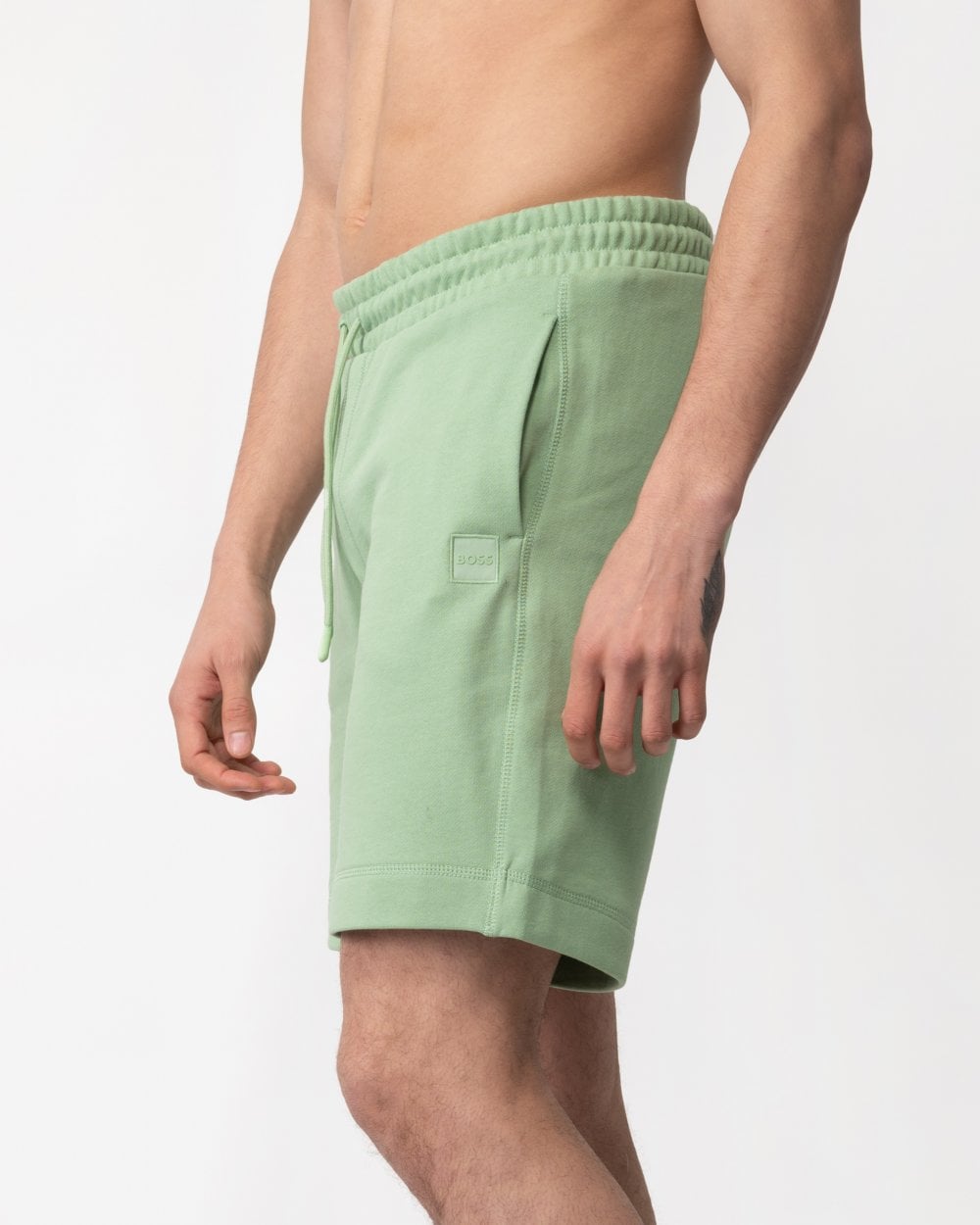 BOSS Orange Sewalk Mens Cotton-Terry Shorts With Logo Badge - Open Green 372