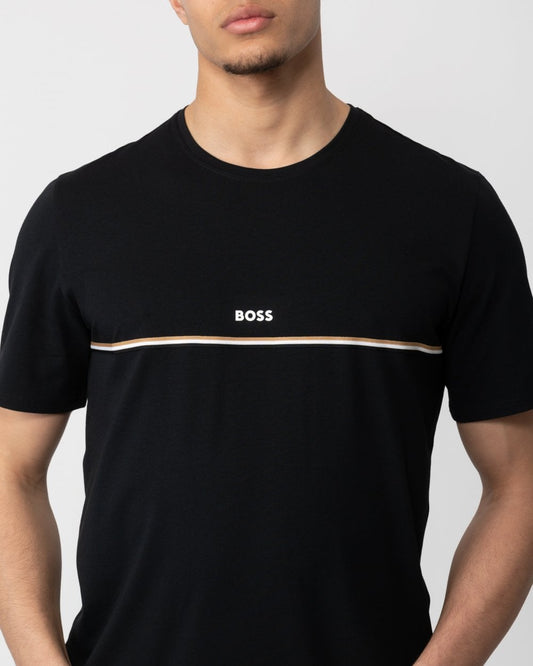 BOSS Orange Unique Mens Stretch-Cotton Pyjama T-Shirt with Logo Print - Black 001