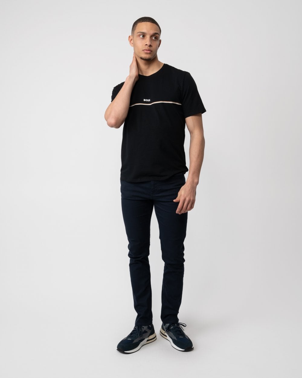 BOSS Orange Unique Mens Stretch-Cotton Pyjama T-Shirt with Logo Print - Black 001