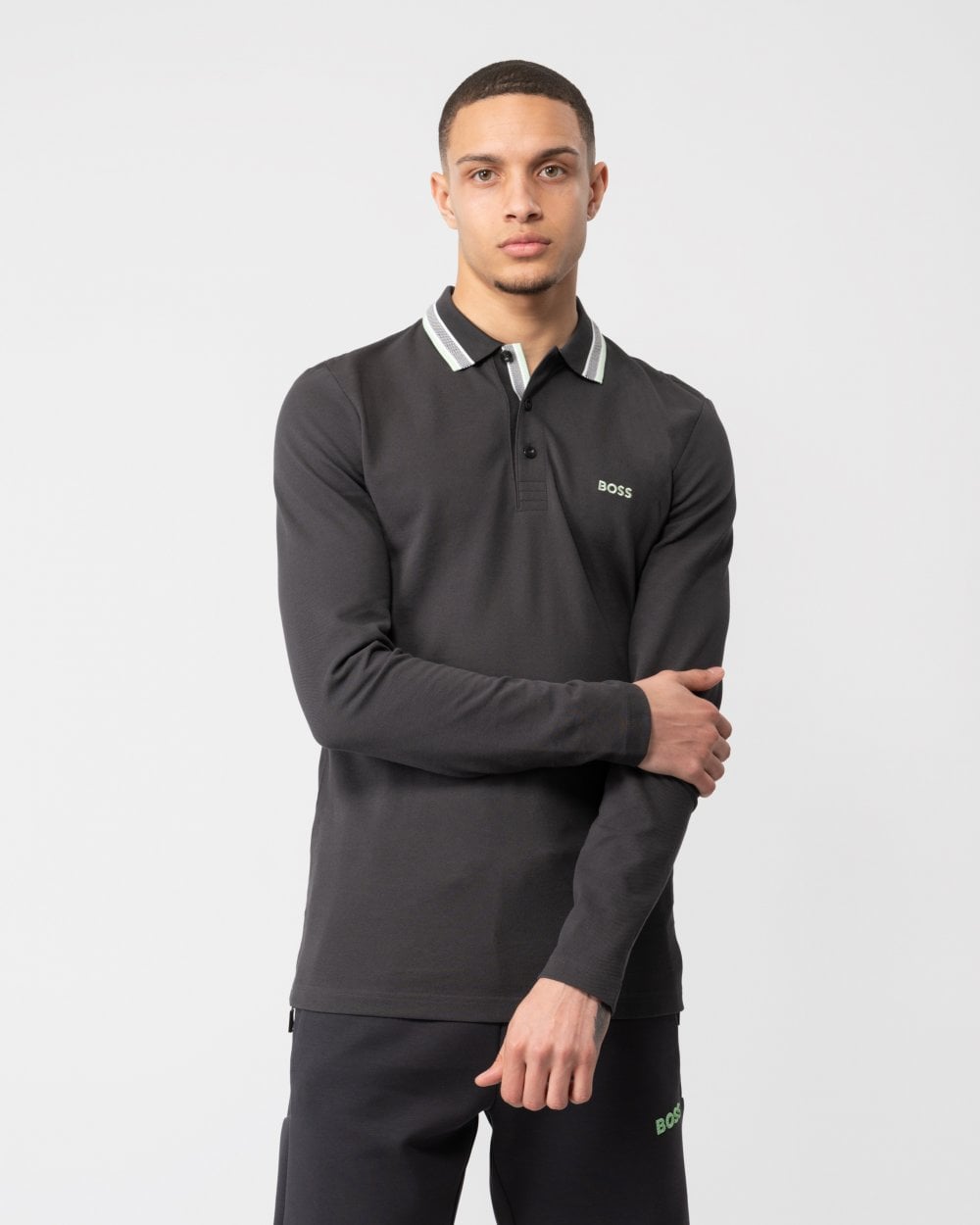 BOSS Green Plisy Mens Long Sleeve Contrast Collar Polo