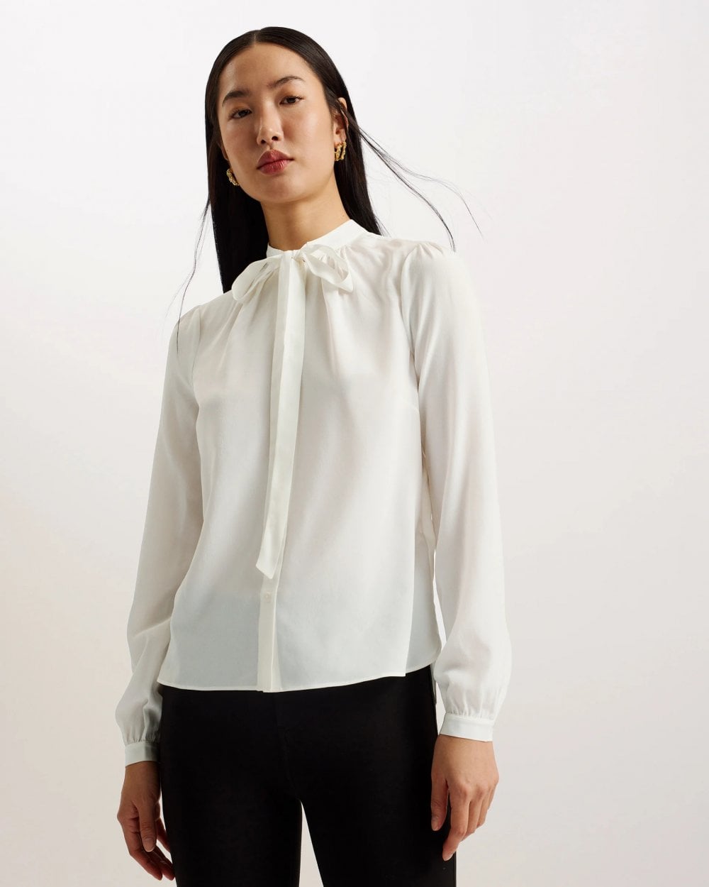 Hazelll Stand Collar Shirt Neck Tie Detail