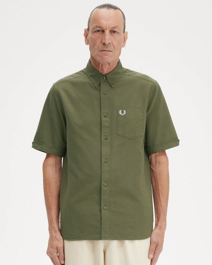 Fred Perry Mens Short Sleeve Oxford Shirt - Uniform Green Q55