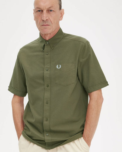 Fred Perry Mens Short Sleeve Oxford Shirt - Uniform Green Q55