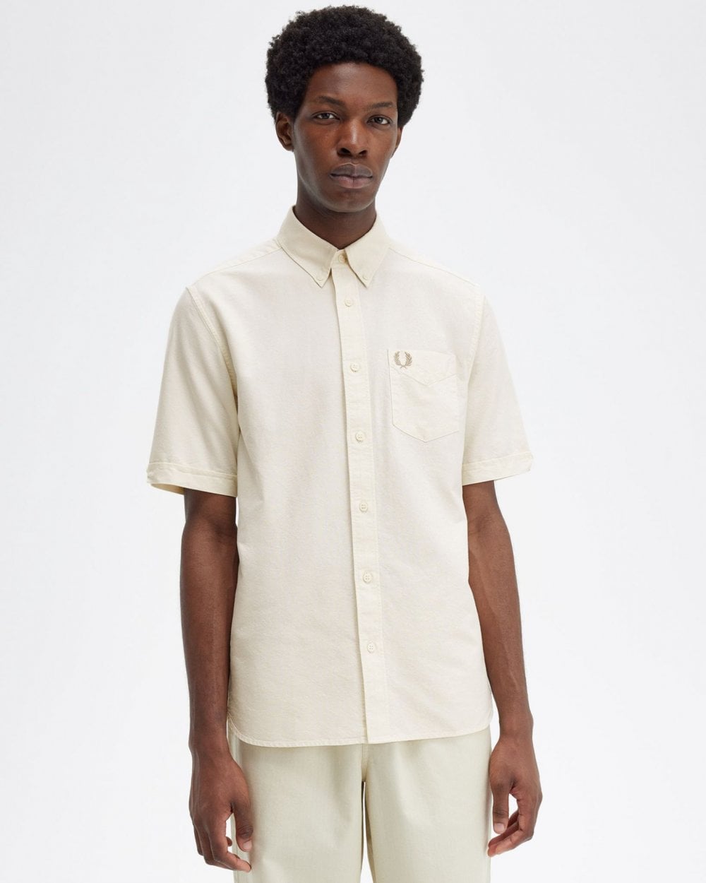 Fred Perry Mens Short Sleeve Oxford Shirt - Ecru 560