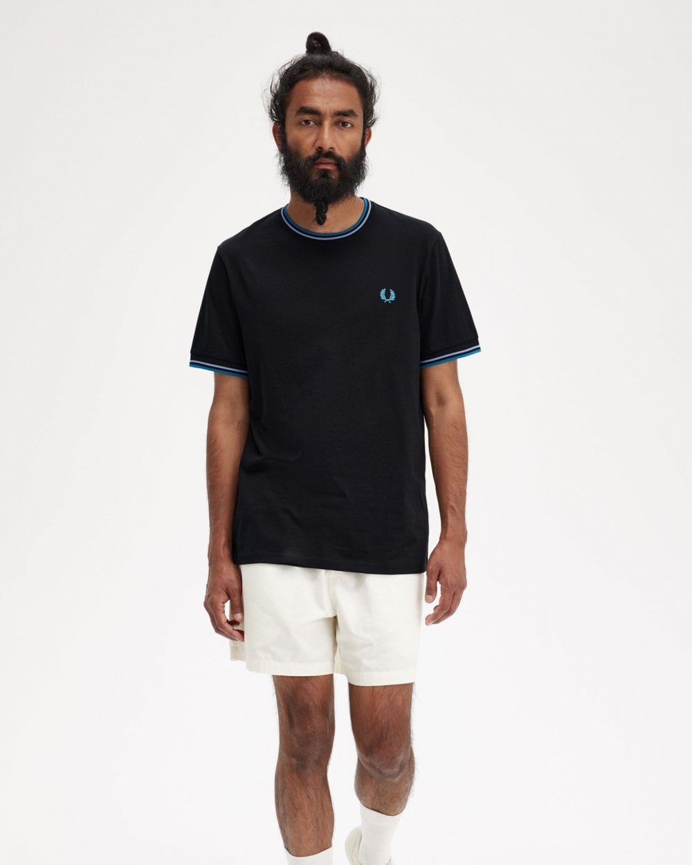 Fred Perry Mens Twin Tipped T-Shirt - Black/Light Smoke/Runaway Bay Ocean V18