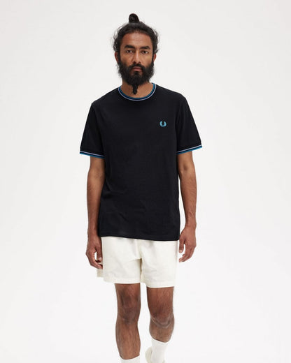 Fred Perry Mens Twin Tipped T-Shirt - Black/Light Smoke/Runaway Bay Ocean V18