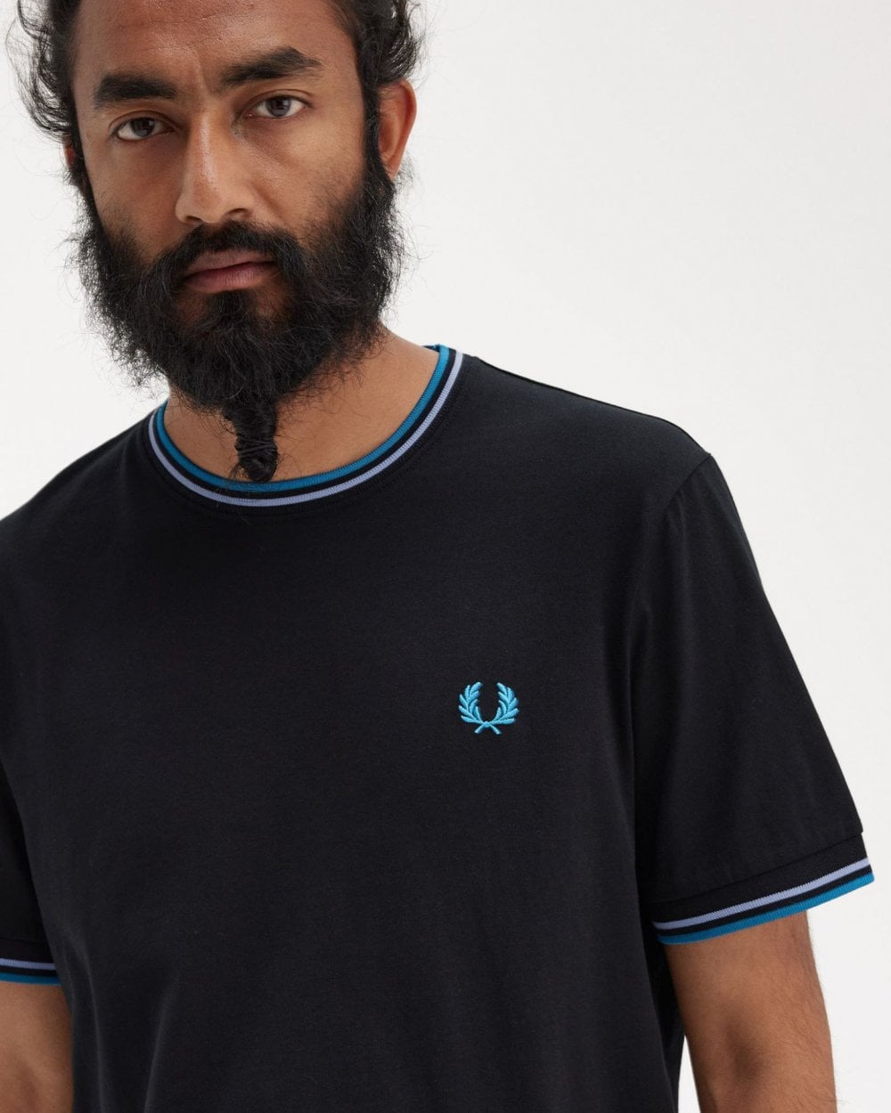 Fred Perry Mens Twin Tipped T-Shirt - Black/Light Smoke/Runaway Bay Ocean V18