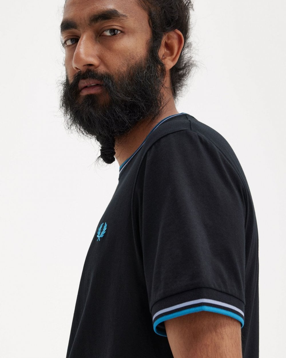 Fred Perry Mens Twin Tipped T-Shirt - Black/Light Smoke/Runaway Bay Ocean V18