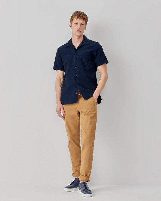 Oliver Sweeney Ravenshead Mens Cotton Seersucker Short Sleeved Shirt - Midnight Stripe