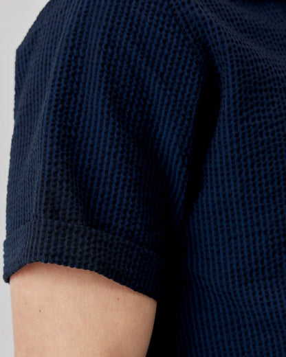 Oliver Sweeney Ravenshead Mens Cotton Seersucker Short Sleeved Shirt - Midnight Stripe