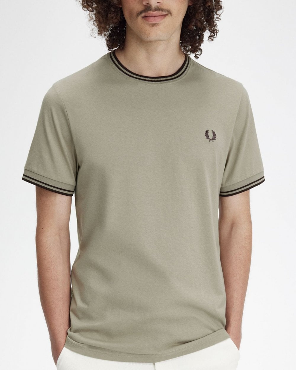 Fred Perry Mens Twin Tipped T-Shirt - Warm Grey/Carrington Brick U84