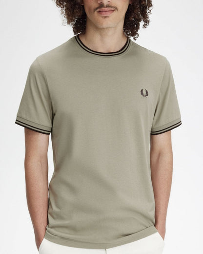 Fred Perry Mens Twin Tipped T-Shirt - Warm Grey/Carrington Brick U84
