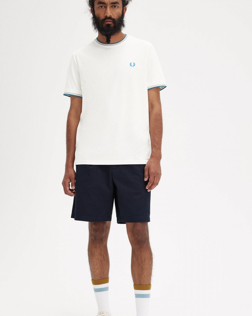 Fred Perry Mens Twin Tipped T-Shirt - Snow White/Warm Grey/Ocean V36