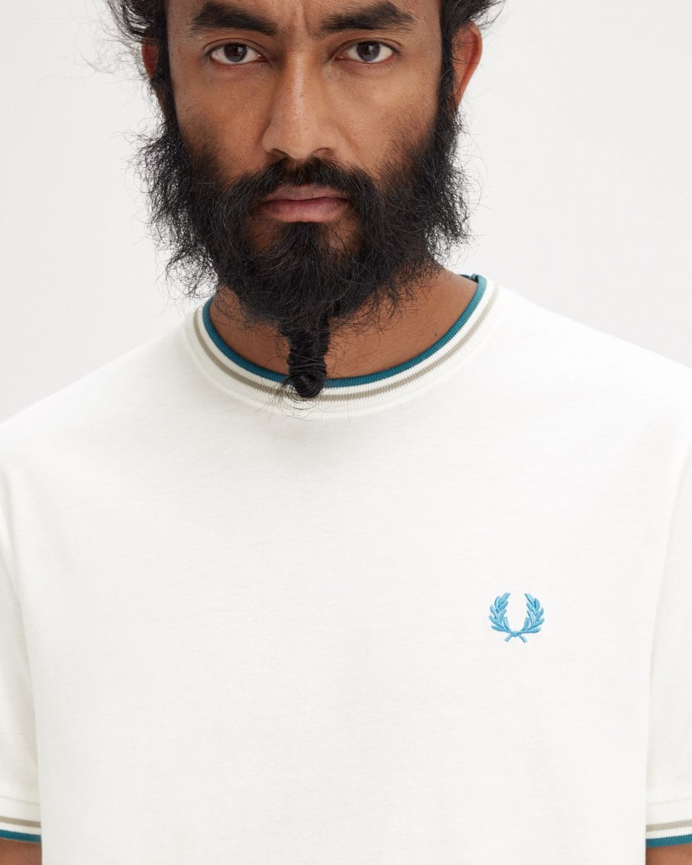 Fred Perry Mens Twin Tipped T-Shirt - Snow White/Warm Grey/Ocean V36