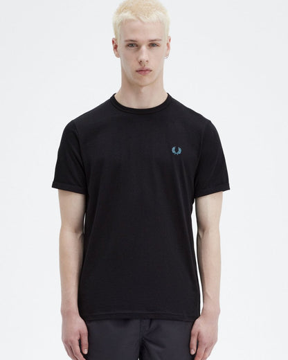 Fred Perry Mens Ringer T-Shirt - Black/Runaway Bay Ocean W28