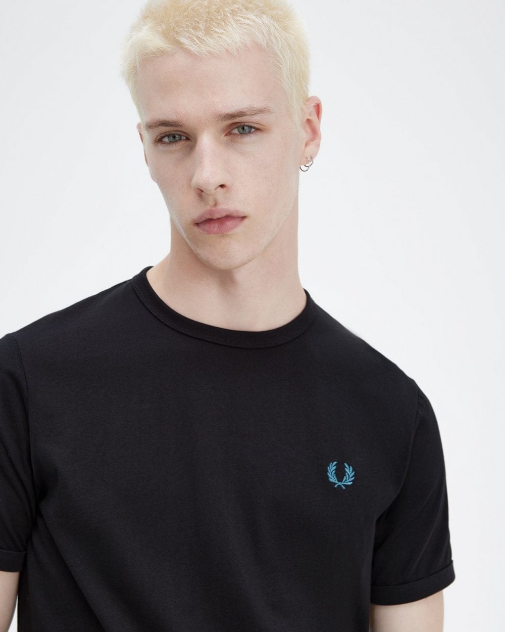 Fred Perry Mens Ringer T-Shirt - Black/Runaway Bay Ocean W28