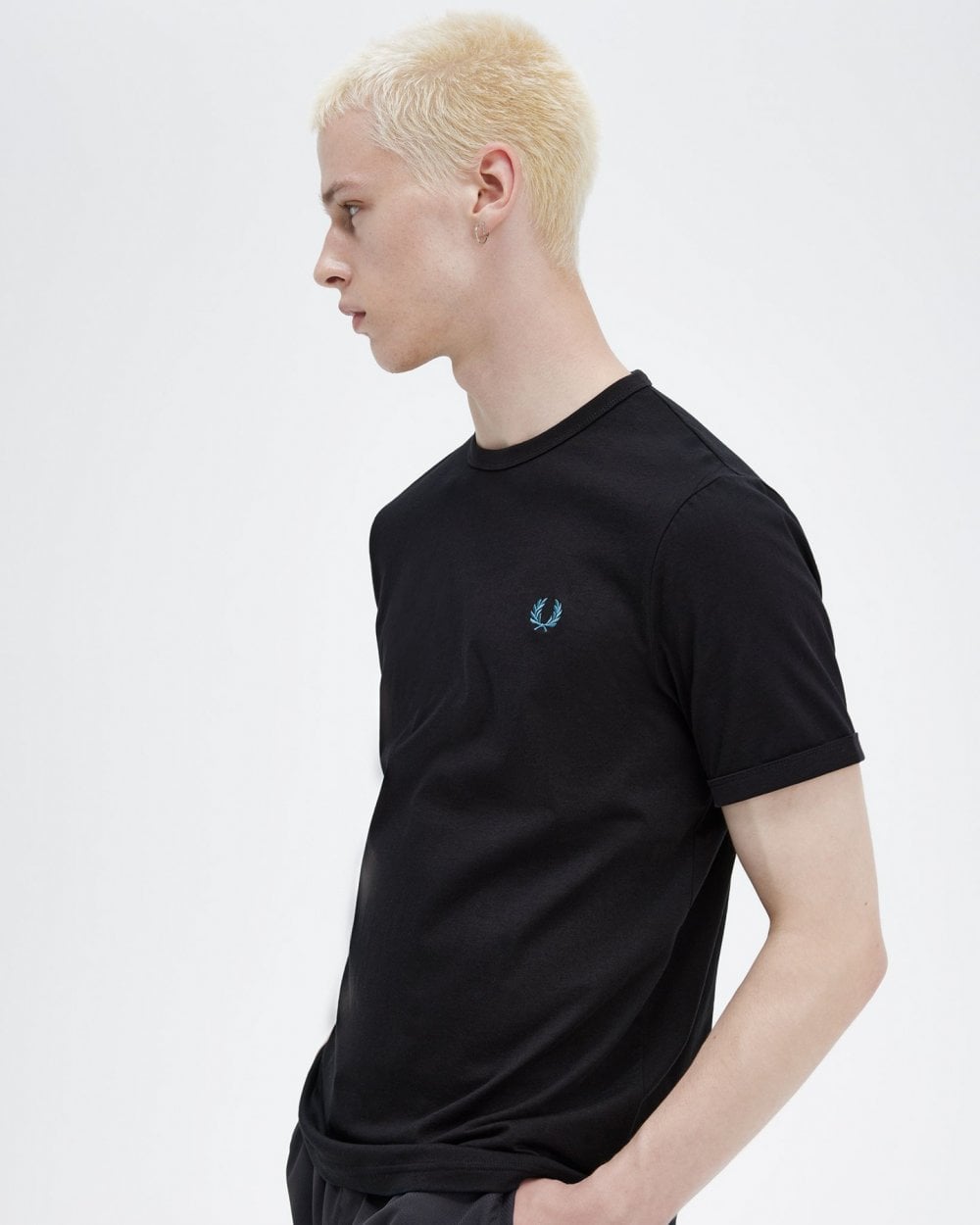 Fred Perry Mens Ringer T-Shirt - Black/Runaway Bay Ocean W28