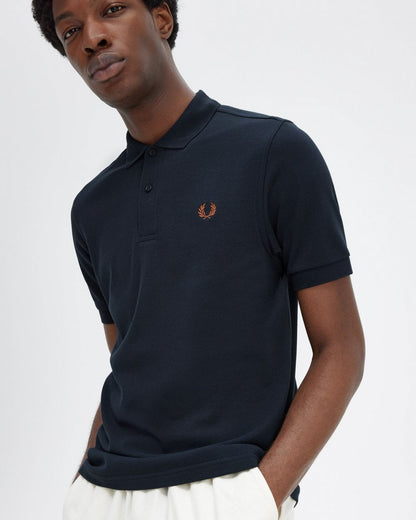 Fred Perry Mens Plain Signature Polo Shirt - Navy/Nut Flake S73