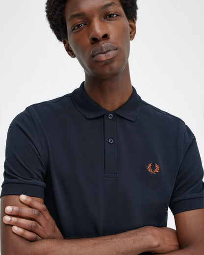 Fred Perry Mens Plain Signature Polo Shirt - Navy/Nut Flake S73
