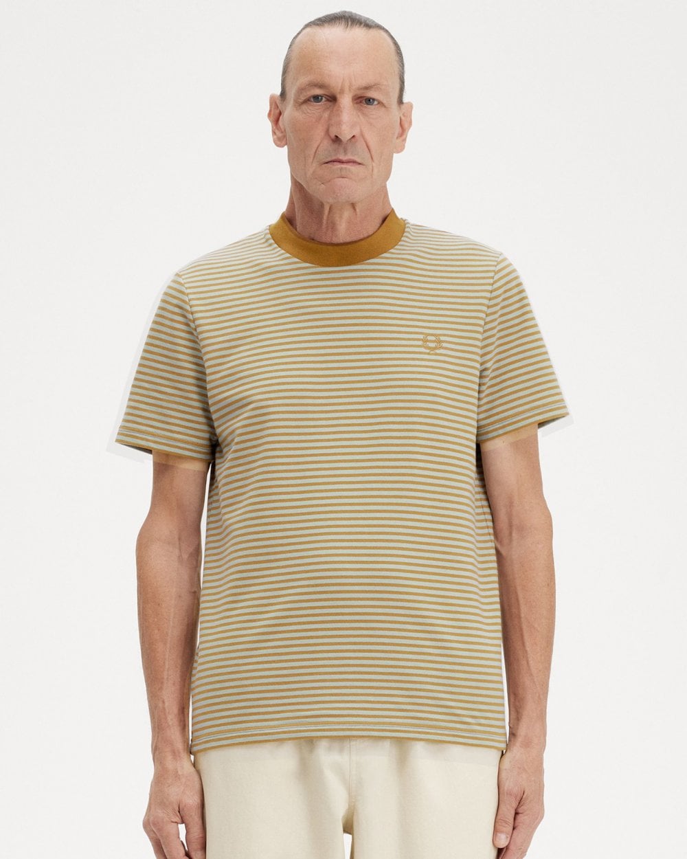 Fred Perry Mens Fine Stripe Heavyweight T-Shirt - Dark Caramel/Silver Blue V39