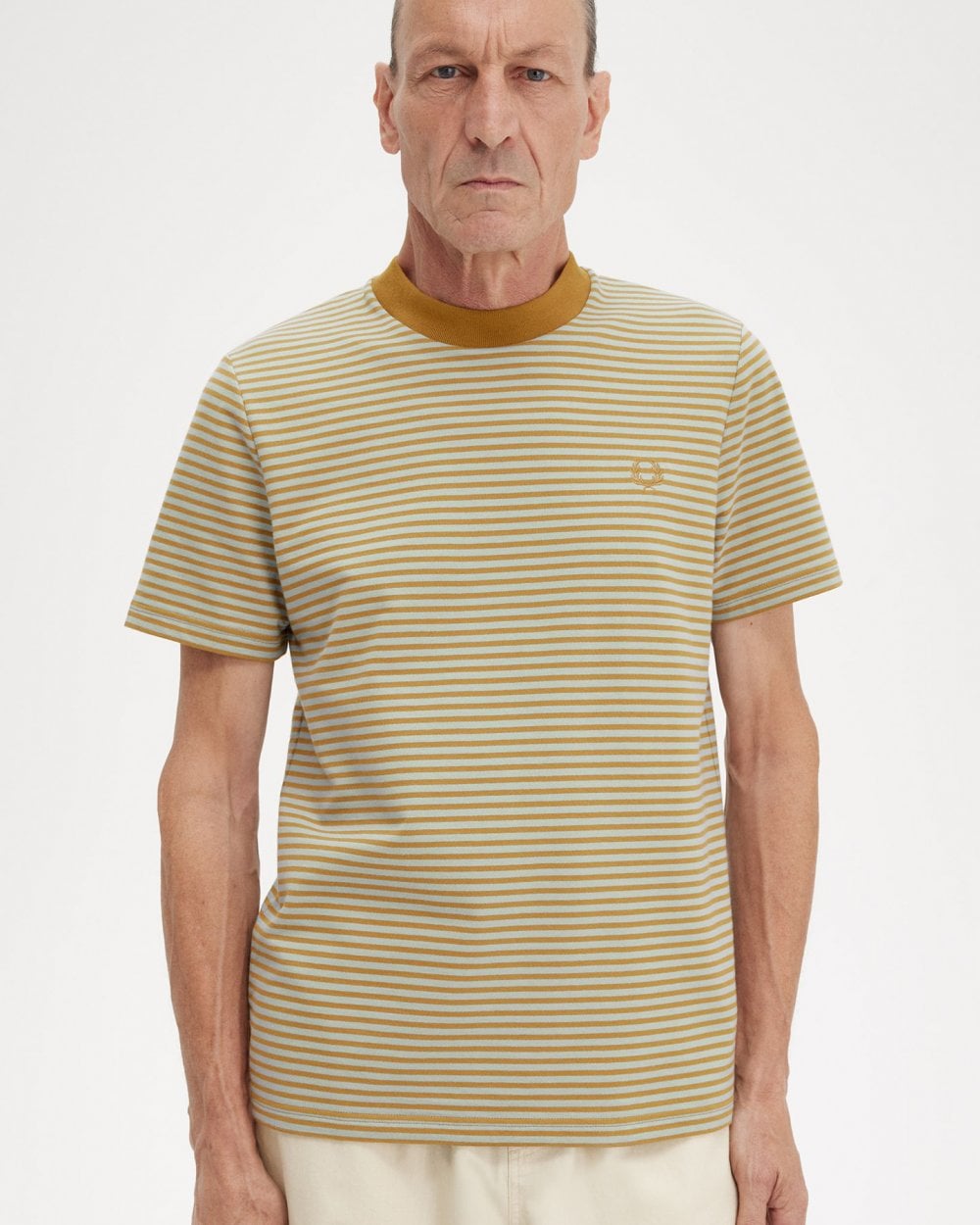 Fred Perry Mens Fine Stripe Heavyweight T-Shirt - Dark Caramel/Silver Blue V39
