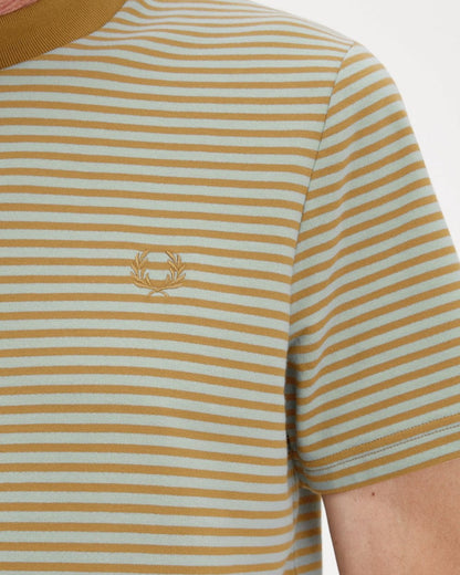 Fred Perry Mens Fine Stripe Heavyweight T-Shirt - Dark Caramel/Silver Blue V39