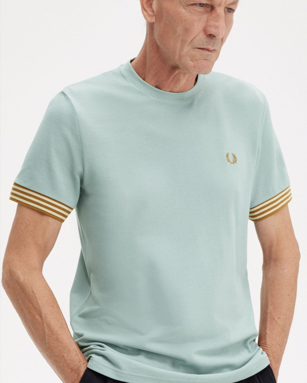 Fred Perry Mens Striped Cuff T-Shirt - Silver Blue 959