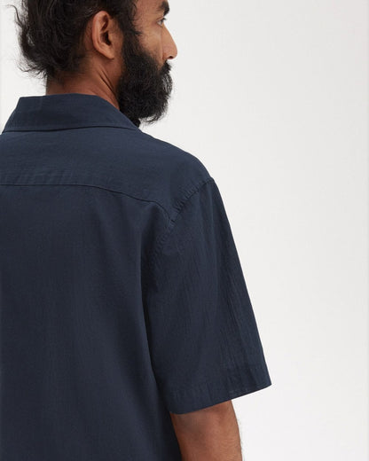 Fred Perry Mens Lightweight Texture Revere Collar Short Sleeve Shirt - Navy 608