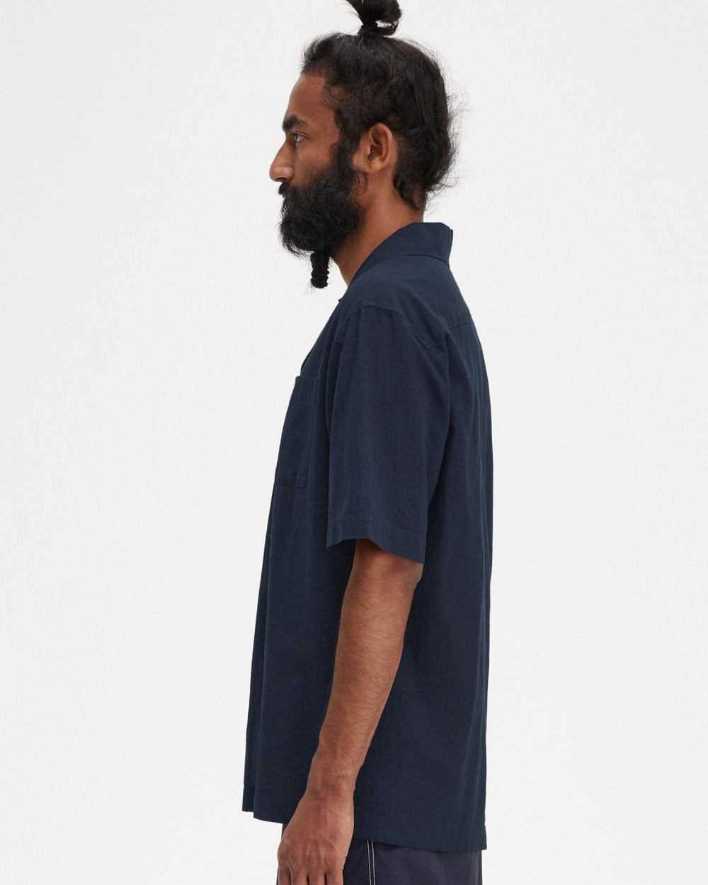 Fred Perry Mens Lightweight Texture Revere Collar Short Sleeve Shirt - Navy 608