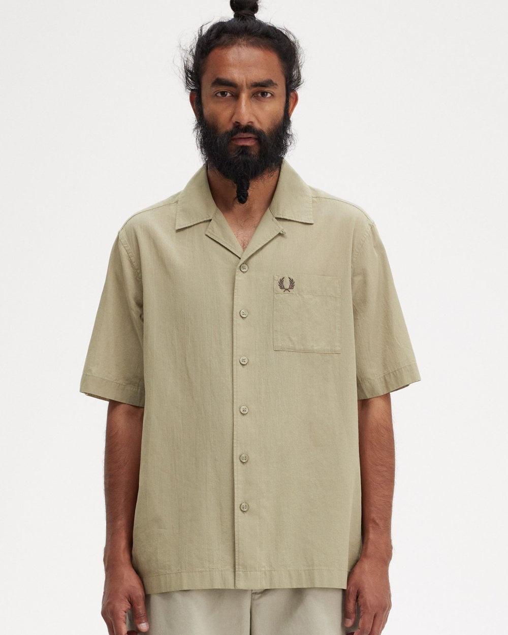 Fred Perry Mens Lightweight Texture Revere Collar Short Sleeve Shirt