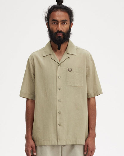 Fred Perry Mens Lightweight Texture Revere Collar Short Sleeve Shirt
