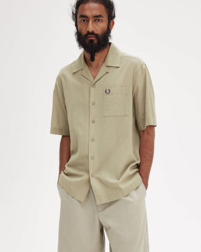 Fred Perry Mens Lightweight Texture Revere Collar Short Sleeve Shirt - Warm Grey U54
