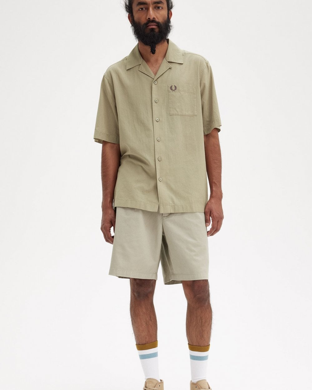 Fred Perry Mens Lightweight Texture Revere Collar Short Sleeve Shirt - Warm Grey U54