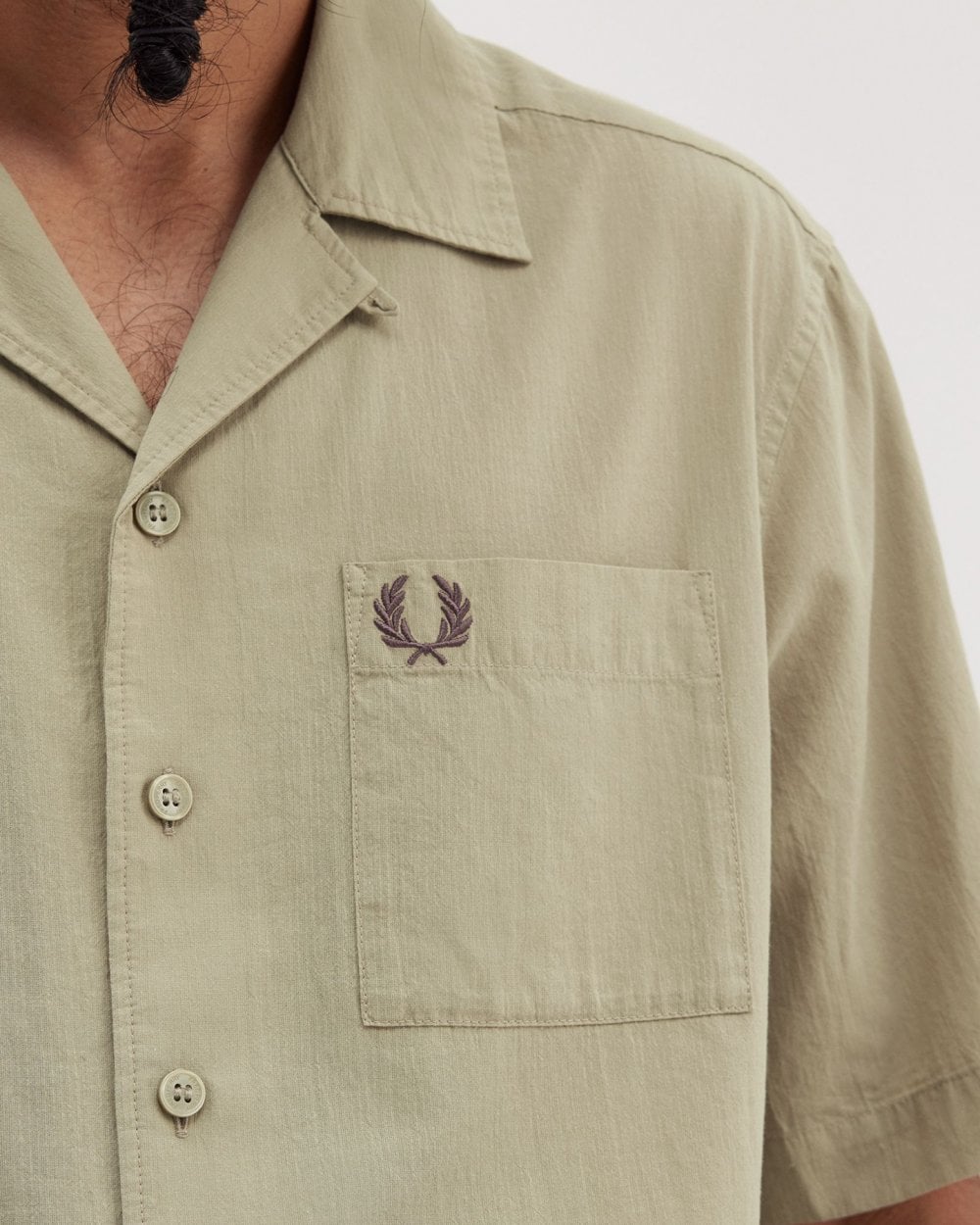 Fred Perry Mens Lightweight Texture Revere Collar Short Sleeve Shirt - Warm Grey U54
