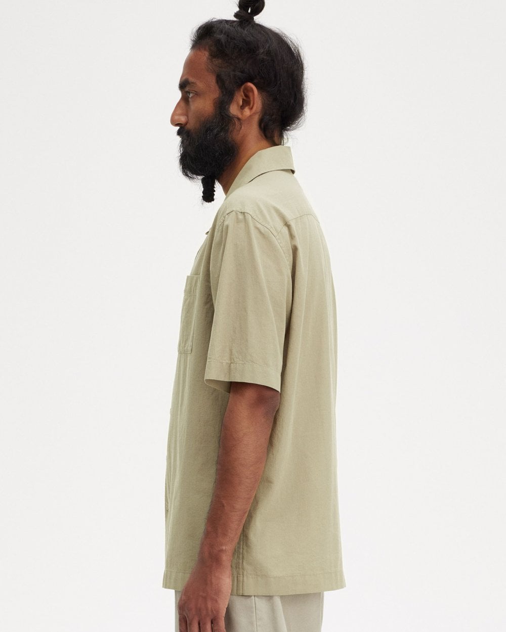 Fred Perry Mens Lightweight Texture Revere Collar Short Sleeve Shirt - Warm Grey U54