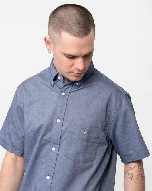 GANT Mens Regular Fit Short Sleeve Oxford Shirt - 423 Persian Blue