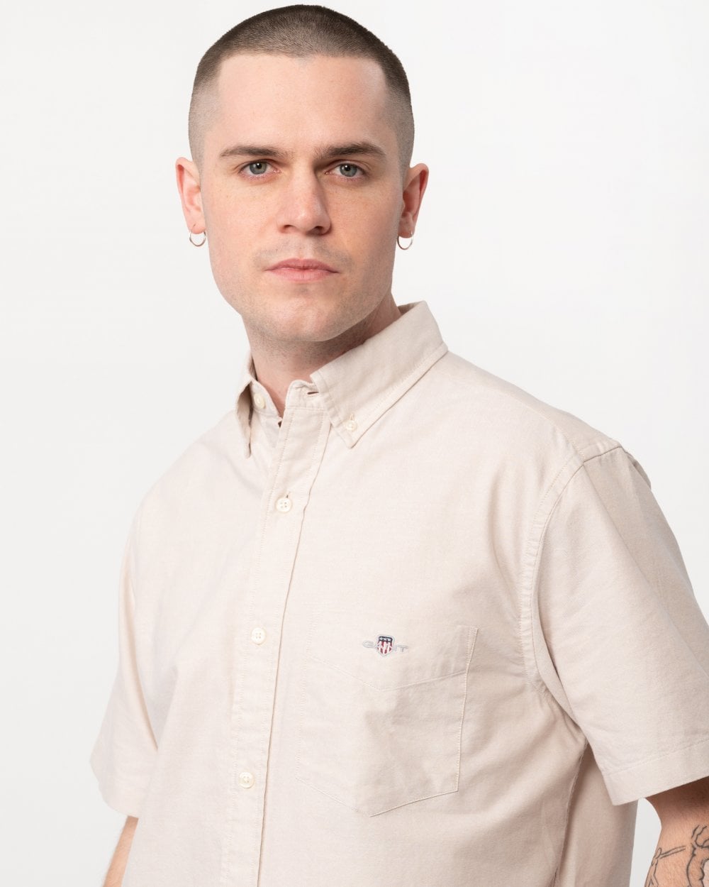 GANT Mens Regular Fit Short Sleeve Oxford Shirt - 277 Dry Sand