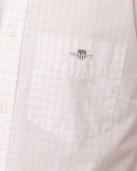 GANT Mens Regular Fit Short Sleeve Poplin Gingham Shirt - 662 Light Pink