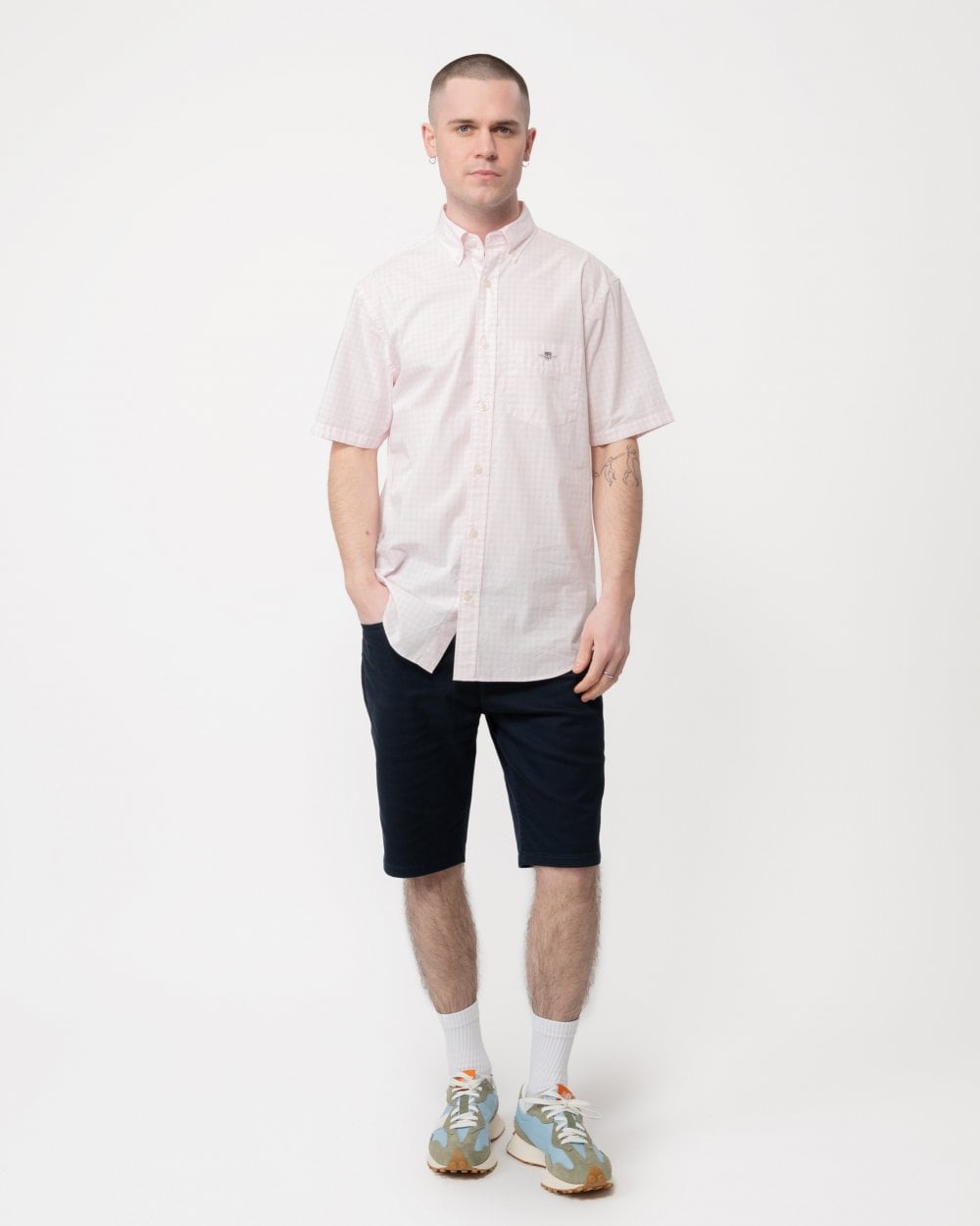 GANT Mens Regular Fit Short Sleeve Poplin Gingham Shirt - 662 Light Pink