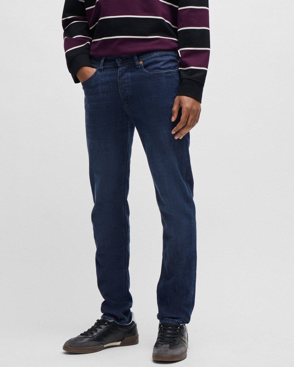 BOSS Orange BOSS Orange Taber BC-P-1 Mens Tapered Fit Jeans in Dark Blue Super-Stretch Denim