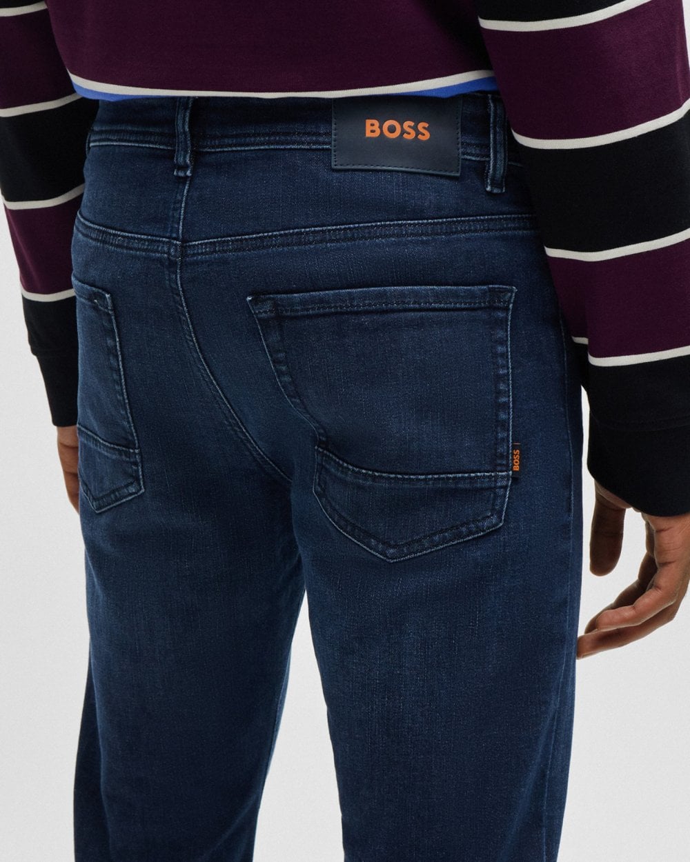 BOSS Orange BOSS Orange Taber BC-P-1 Mens Tapered Fit Jeans in Dark Blue Super-Stretch Denim