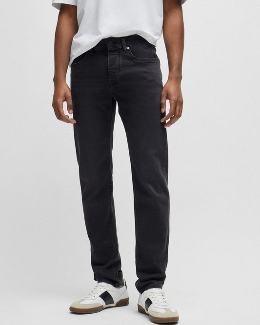 BOSS Orange BOSS Orange Taber BC-P-1 Mens Tapered Fit Jeans in Black Super-Stretch Denim
