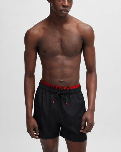 HUGO HUGO FLEX Mens Logo-Print Swim Shorts with Double Waistband