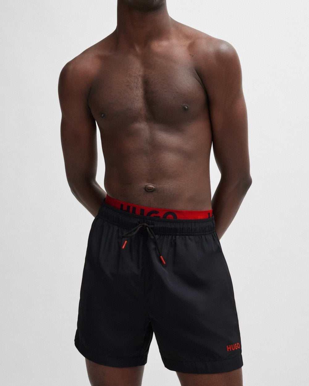HUGO HUGO FLEX Mens Logo-Print Swim Shorts with Double Waistband