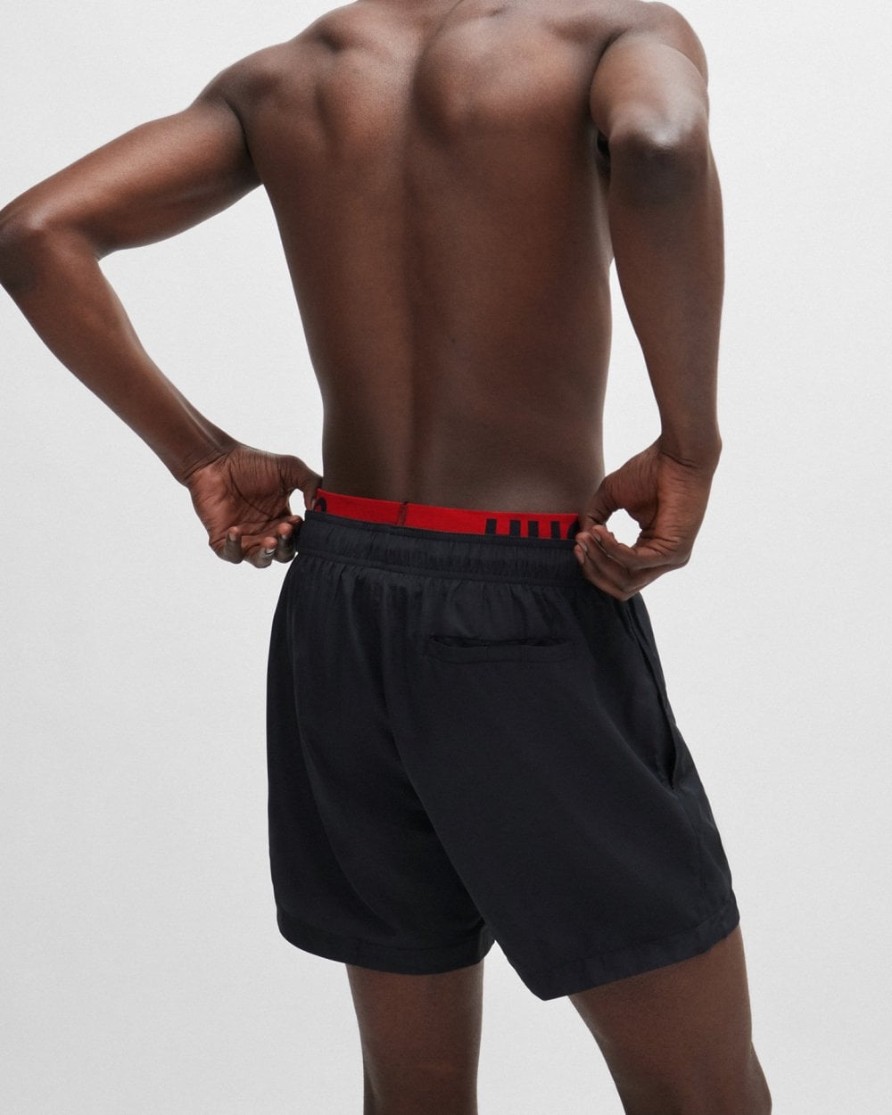 HUGO HUGO FLEX Mens Logo-Print Swim Shorts with Double Waistband