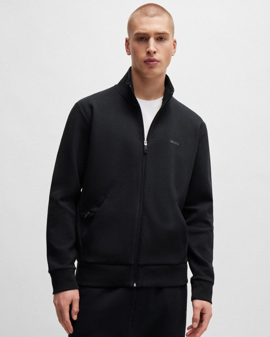 BOSS Green Skaz Mens Stretch-Cotton Full Zip Sweatshirt with Logo Print - Black 001
